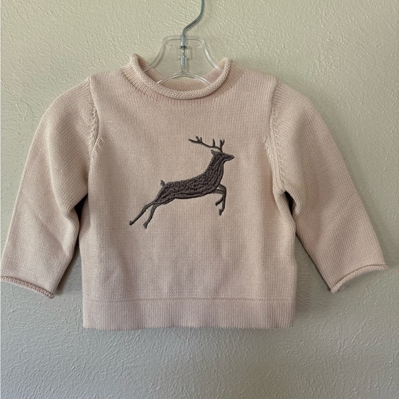 Cream Sweater with Silver Lined Reindeer Embroidered Detailing. - Picture 5 of 6